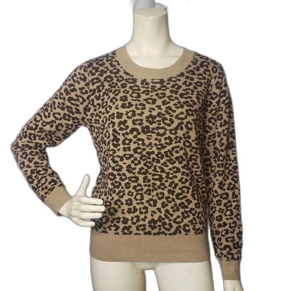THE LOFT Light Tan Leopard Print Long Sleeve Sweater Womens Size Medium